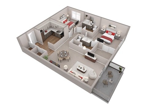 Floor plan for 2 beds, 2 baths, 1293 sqft